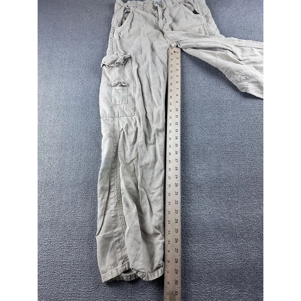 Y2K Zara Cargo Pants‎ Women 2 Tan Relaxed Linen Wide-Leg Streetwear Utility 00s
